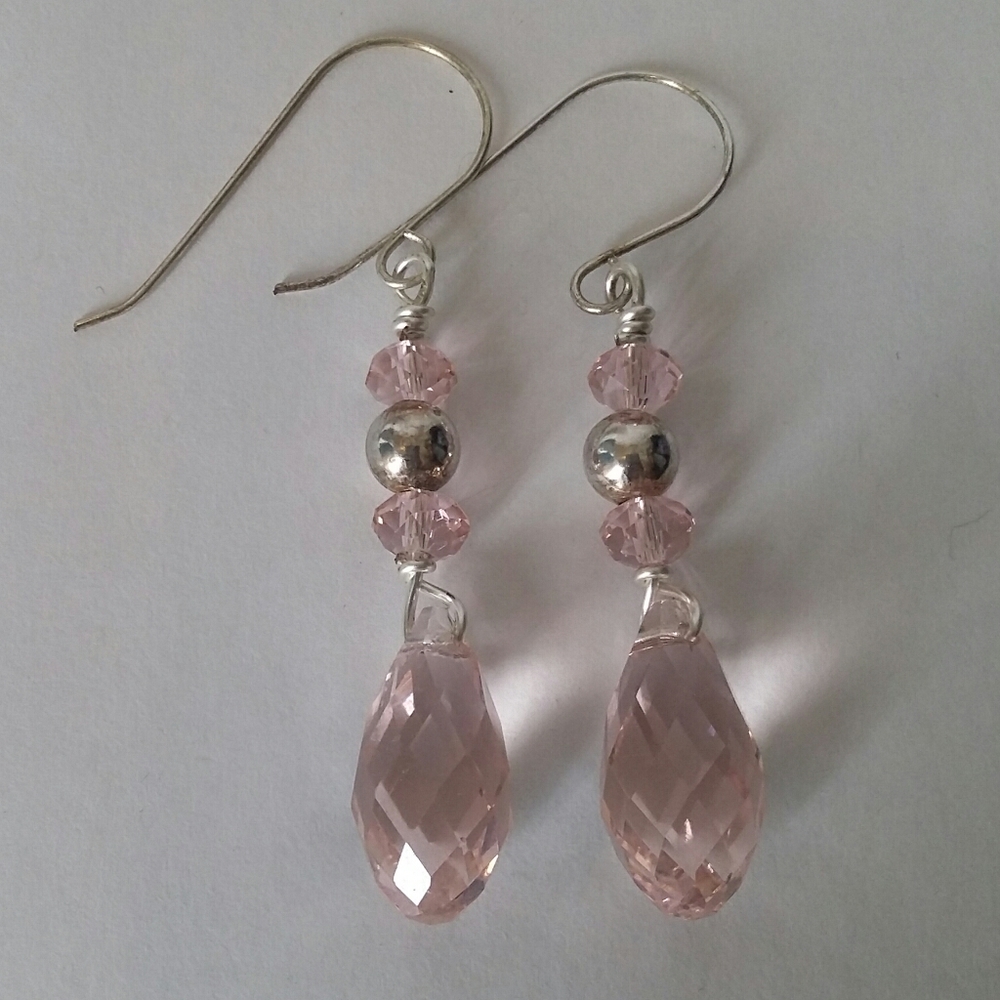 NWT Pink Crystal and Silver Earrings